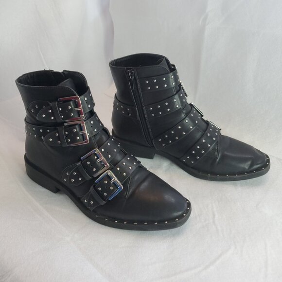 Forever 21 studded buckle strap combat boots size 5 - Picture 3 of 8